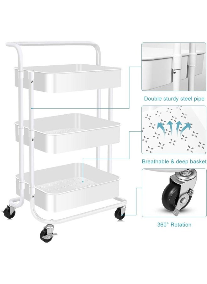 Cady One 3-Tier Multipurpose Rolling Shelves Metal Cart Organizer White 85x45x35cm  - Image 5