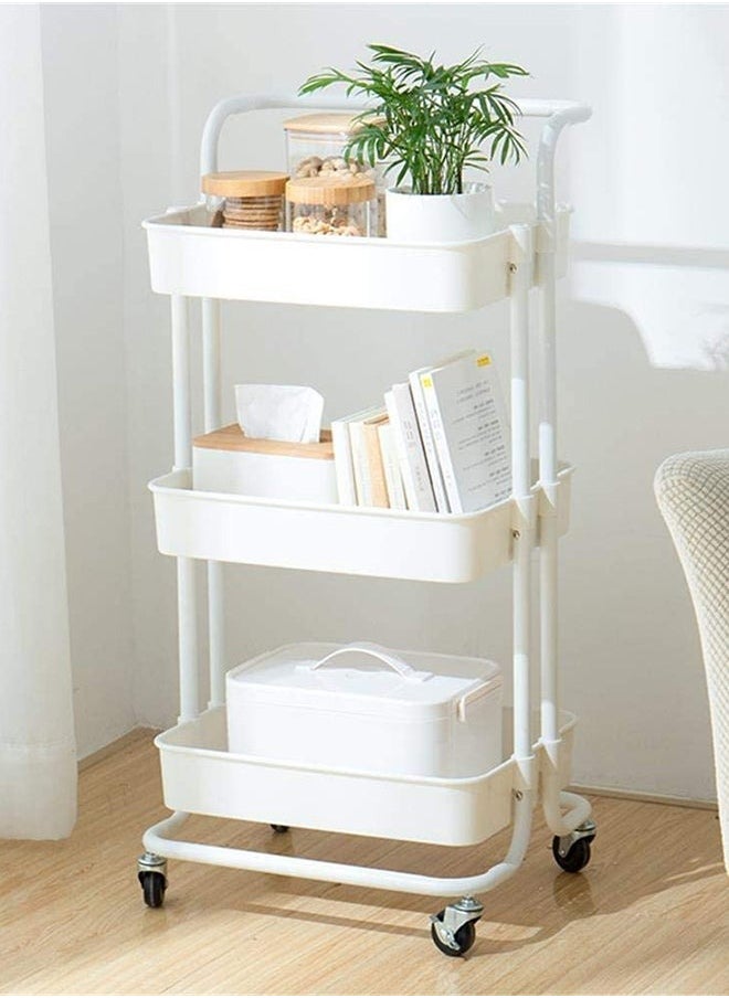 Cady One 3-Tier Multipurpose Rolling Shelves Metal Cart Organizer White 85x45x35cm  - Image 2