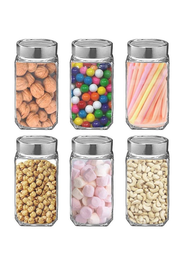 CASTANEA - castanea Airtight Cube Glass Jar Set For Kitchen Storage , Jar 1000 ml/1kg Transparent, Pack of 6 - Image 1