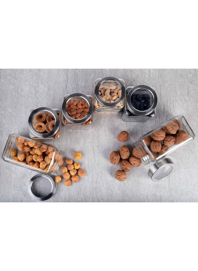 CASTANEA - castanea Airtight Cube Glass Jar Set For Kitchen Storage , Jar 1000 ml/1kg Transparent, Pack of 6 - Image 1