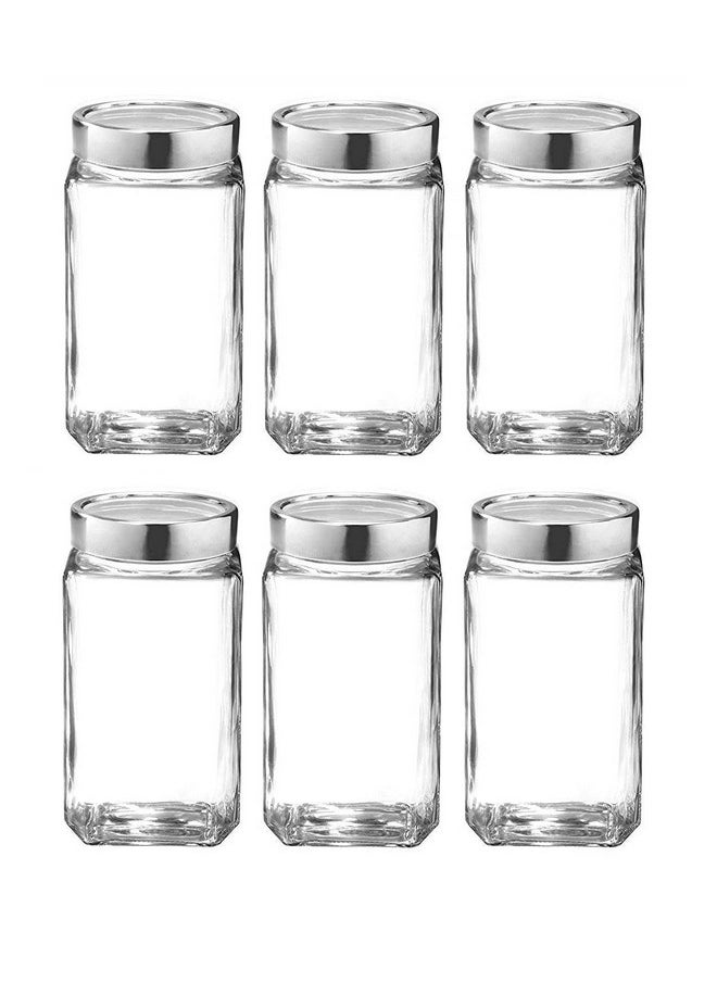 CASTANEA - castanea Airtight Cube Glass Jar Set For Kitchen Storage , Jar 1000 ml/1kg Transparent, Pack of 6 - Image 1