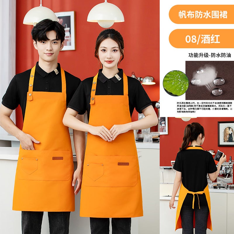 Yellow waterproof canvas apron custom logo printing catering special milk tea shop snack house supermarket work clothes women Jjwq-08 canvas waterproof apron orange