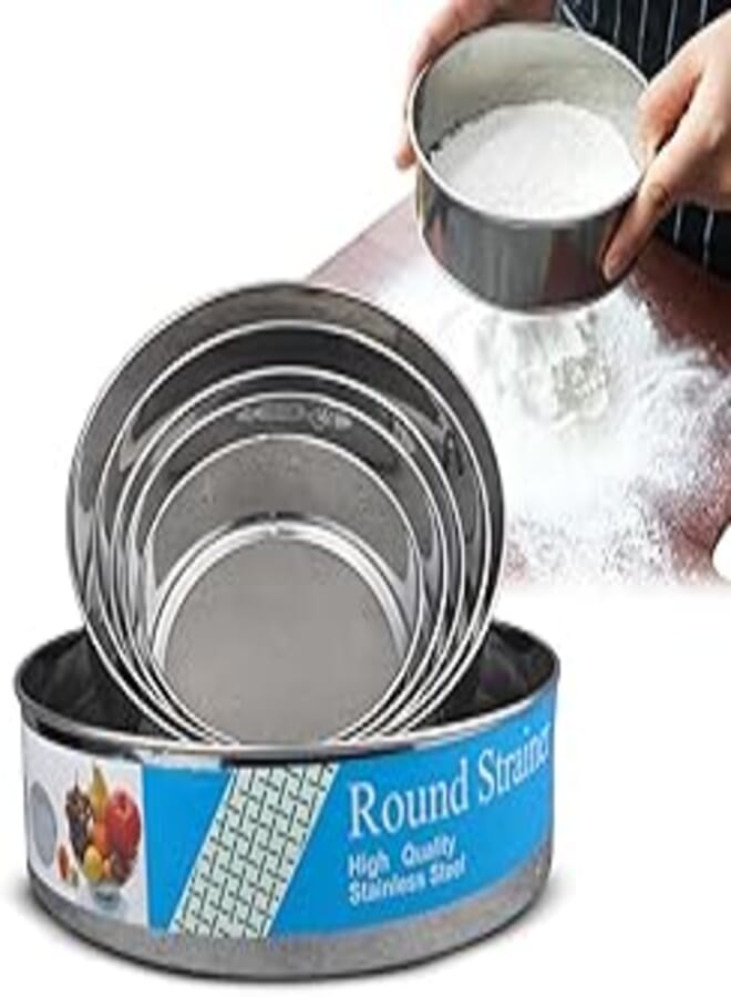 hanso Flour Sifter Premium Stainless Steel Set - 6 Piece Round Strainer Collection for Superior Baking Results, (Silver)