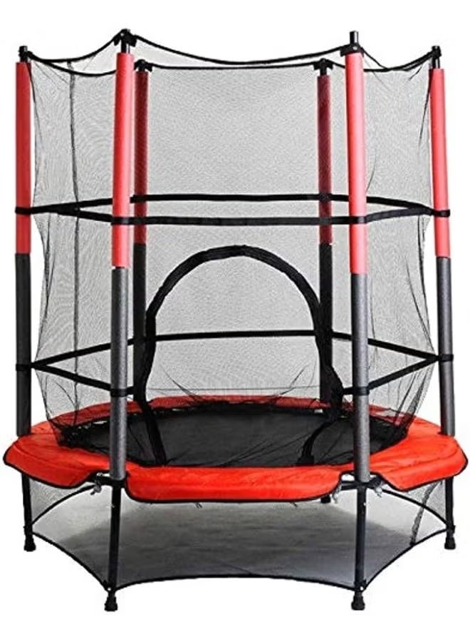 Children's Trampoline with Safety Enclosure Net - 140 cm, Red/Black - Image 1