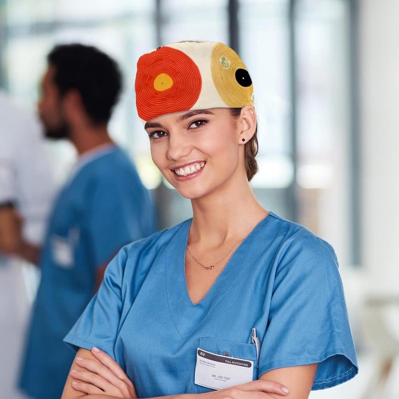 4 Packs Color Record Player Pattern (1) Working Cap and Sweatband Adjustable Tie Back Bouffant Hats for Woman Man - Image 5