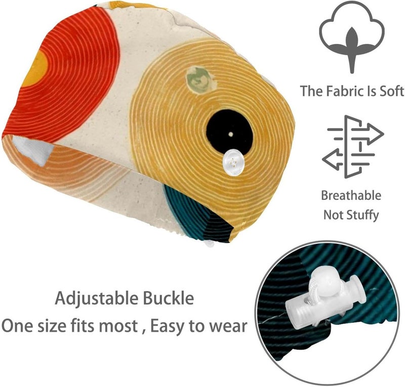 4 Packs Color Record Player Pattern (1) Working Cap and Sweatband Adjustable Tie Back Bouffant Hats for Woman Man - Image 3