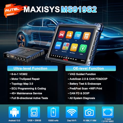 Autel MaxiSys MS919 S2 Scanner Up of MS919 MS909 Elite II Pro Ultra Lite 6-in-1 MaxiFlash VCMI2 Top Intelligent Tool Topology 3.0 Motor TruSpeed Same as MS Ultra Ultra S2 40+ Services - Image 2
