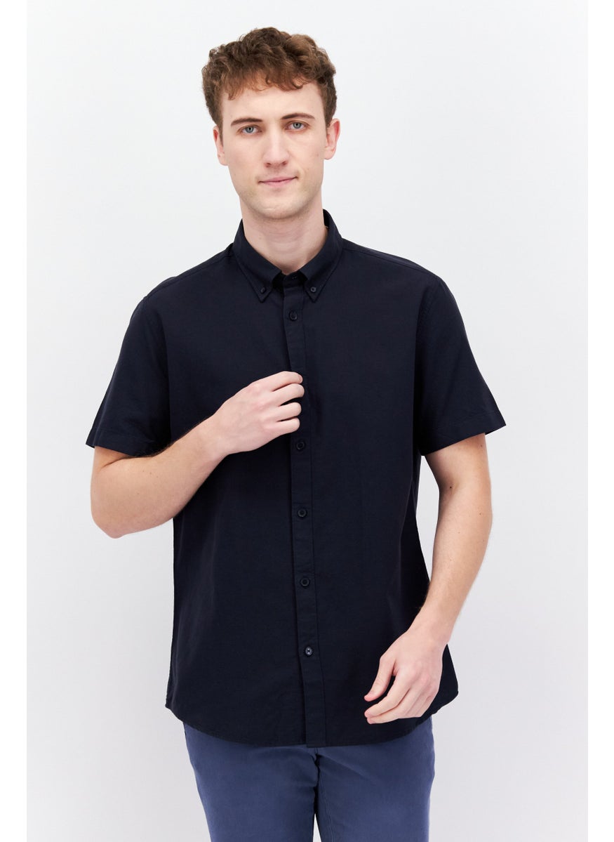 ESPRIT Men Slim Fit Solid Short Sleeves Casual Shirt, Black  - Image 1