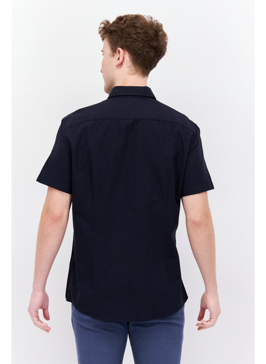 ESPRIT Men Slim Fit Solid Short Sleeves Casual Shirt, Black  - Image 3