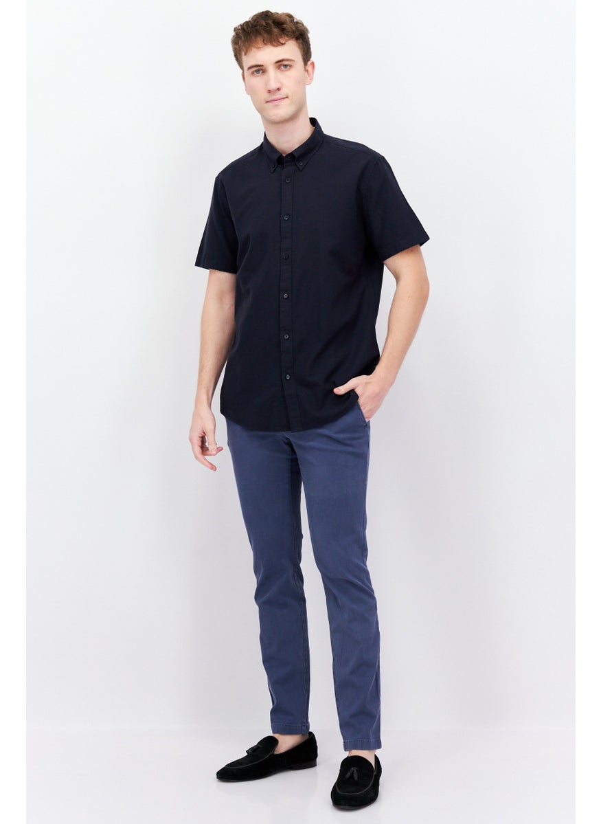 ESPRIT Men Slim Fit Solid Short Sleeves Casual Shirt, Black  - Image 4
