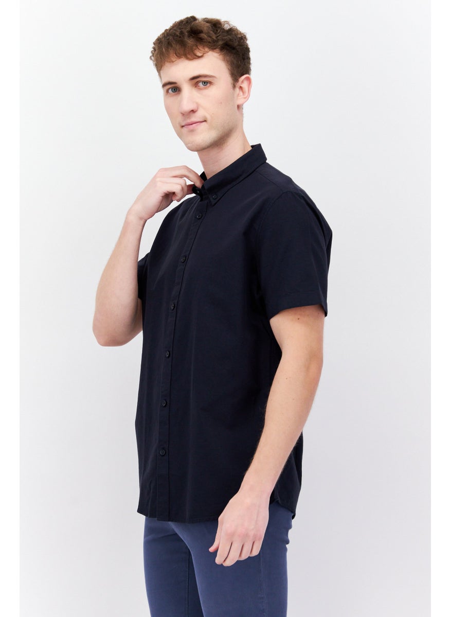 ESPRIT Men Slim Fit Solid Short Sleeves Casual Shirt, Black  - Image 2