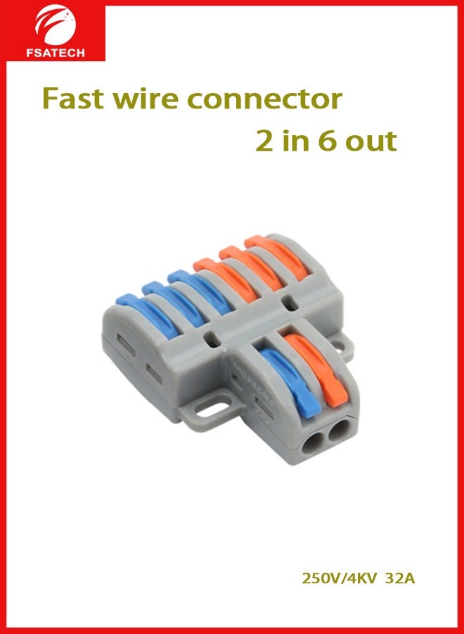FSATECH 10 قطع سلك قابل للتوصيل بدون لحام مقسم أسلاك طرفية سريعة 2 في 6 خارج أحادية اللون - Image 1