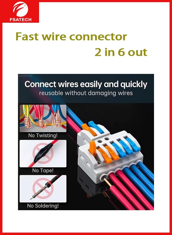 FSATECH 10 قطع سلك قابل للتوصيل بدون لحام مقسم أسلاك طرفية سريعة 2 في 6 خارج أحادية اللون - Image 4