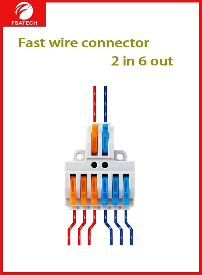 FSATECH 10 قطع سلك قابل للتوصيل بدون لحام مقسم أسلاك طرفية سريعة 2 في 6 خارج أحادية اللون - Image 3
