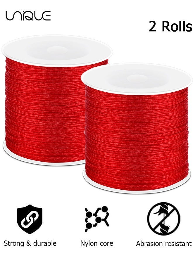 Unique 2 Rolls Red Nylon String - 0.8mm Nylon Thread Chinese Knotting Cord Tarred Twine Outdoor String for Braided Bracelets, Beading, Necklaces, Macrame Craft, Wind Chime, Blinds, Jewelry Making （109 Yards） - Image 1