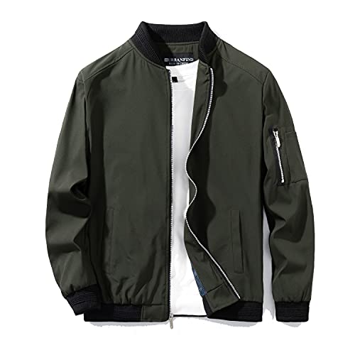 URBANFIND Men's Slim Fit Lightweight Sportswear Jacket Casual Bomber Jacket US XL Army Green - Image 1
