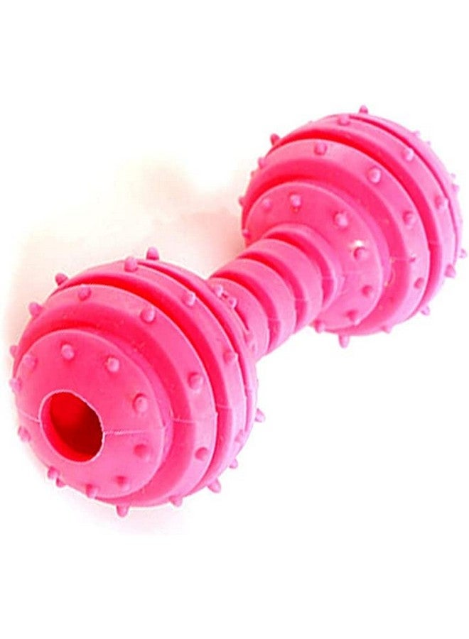 ألعاب مضغ مطاطية طبيعية ناعمة غير سامة على شكل دمبل مدبب صاخب للمضغ العدواني لتنظيف الأسنان أثناء التسنين - عبوة من قطعة واحدة (وردي) - Image 2