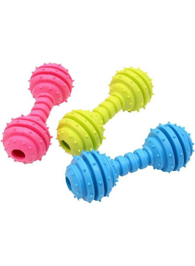 ألعاب مضغ مطاطية طبيعية ناعمة غير سامة على شكل دمبل مدبب صاخب للمضغ العدواني لتنظيف الأسنان أثناء التسنين - عبوة من قطعة واحدة (وردي) - Image 3