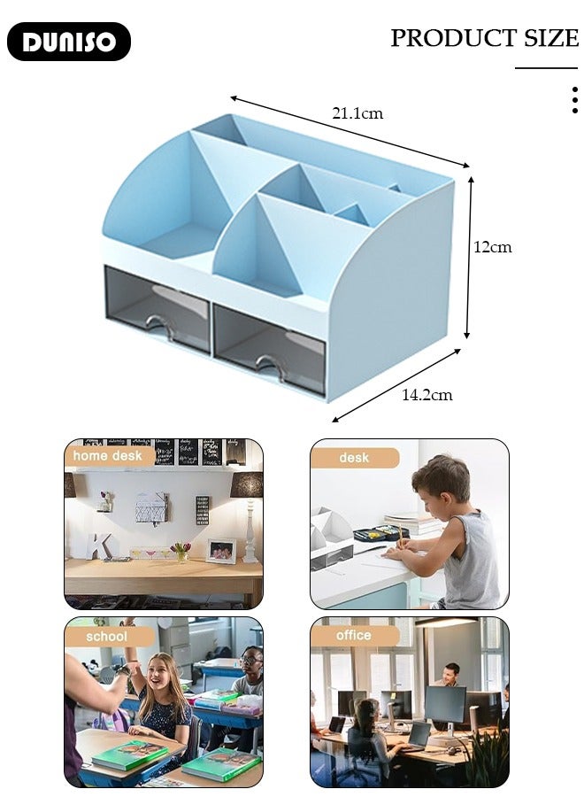DUNISO Desk Organizer and Accessories with 2 Drawers and 6 Compartments, Plastic Makeup Organizer, Mini Pen Holder for Desktop Storage, Desk Organization for School, Home, Office Supplies - Image 4