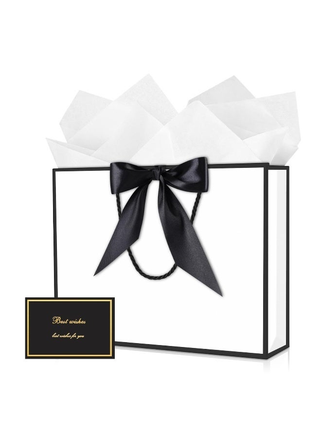 حقيبة هدايا كبيرة مع ورق مناديل وبطاقات تهنئة، حقائب هدايا ورقية بمقابض، لحفلات الزفاف وأعياد الميلاد وحفلات استقبال المولود وحفلات وصيفات العروس - Image 1