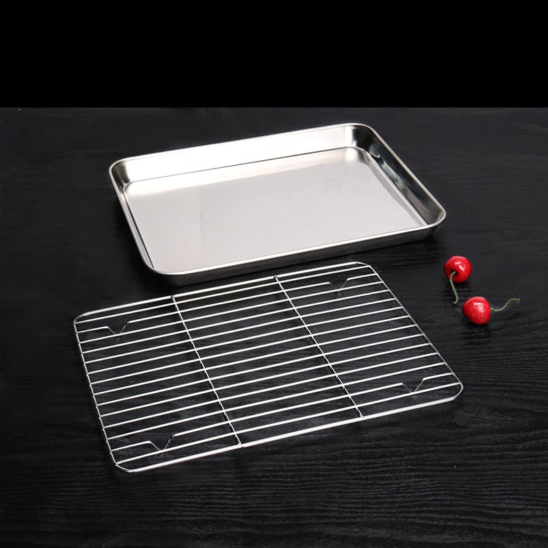 304 Stainless Steel Square Tray With Filter Grid Rectangular Drain Oil Filter Tray Baking Oven Baking Tray - Image 5