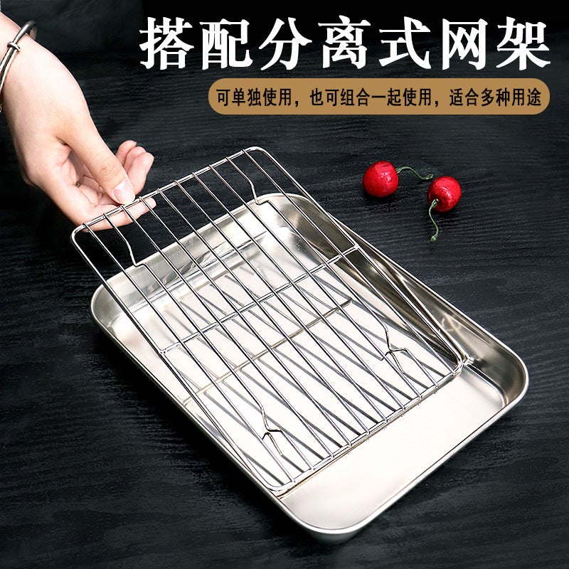 304 Stainless Steel Square Tray With Filter Grid Rectangular Drain Oil Filter Tray Baking Oven Baking Tray - Image 3