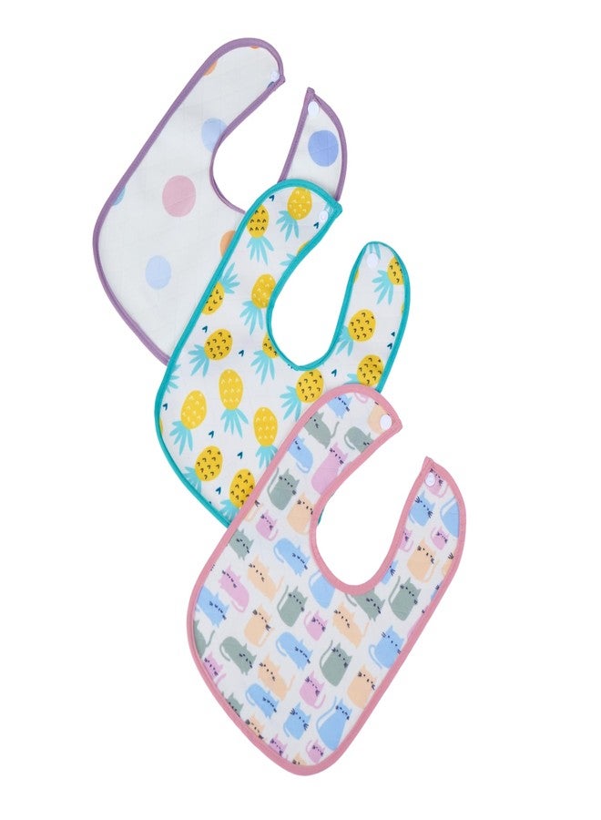 Happy Matty مجموعة مرايل رضاعة الأطفال من هابي ماتي، سريعة الجفاف وقابلة للغسل، 3 قطع، متعددة الألوان، من 0 إلى 3 سنوات، بنقاط البولكا، قطة، أناناس، حجم كبير (28 سم × 20 سم). - Image 3