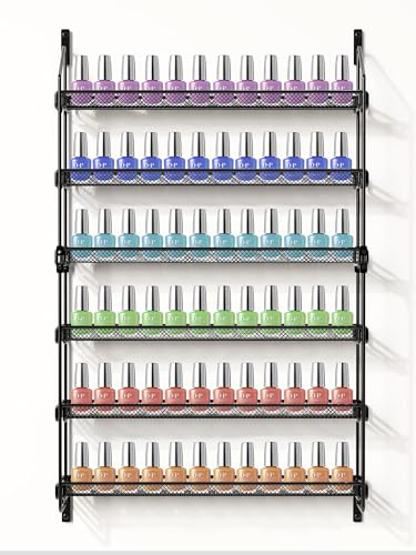 GIGIFTREE Nail Polish Organizer Wall Mounted 6 Tier Metal Storage Rack Holds 90 Bottles Multifunctional Organizer for Essential Oils Paint Perfume Black - Image 1