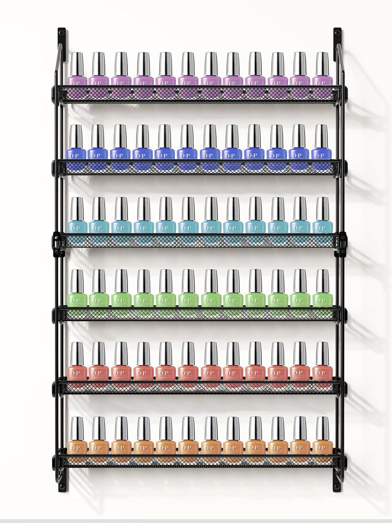 GIGIFTREE Nail Polish Organizer Wall Mounted 6 Tier Metal Storage Rack Holds 90 Bottles Multifunctional Organizer for Essential Oils Paint Perfume Black - Image 2