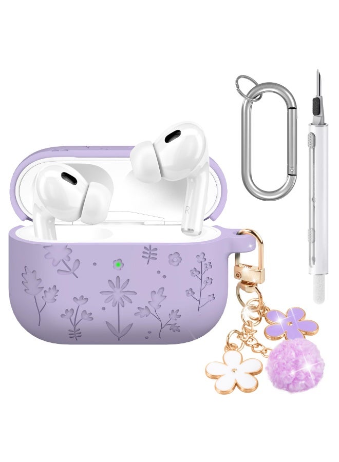 Arabest AirPods Pro Case Cute with Cherry Blossom Keychain and Cleaning Kit, Soft Silicone Shockproof Flower Engraved Cover Compatible with AirPod Pro  Case Cover - Image 1