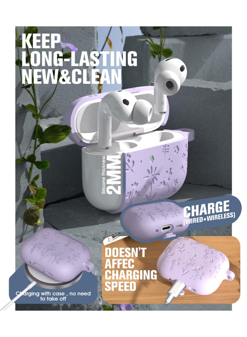 Arabest AirPods Pro Case Cute with Cherry Blossom Keychain and Cleaning Kit, Soft Silicone Shockproof Flower Engraved Cover Compatible with AirPod Pro  Case Cover - Image 4