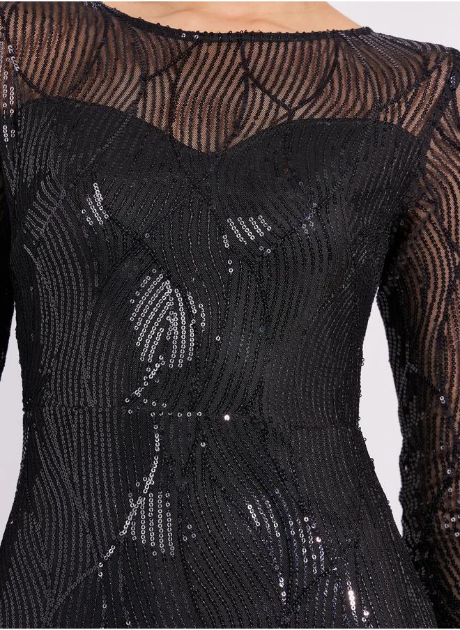 Styli Sequined Mesh Insert Mermaid Fit Maxi Dress