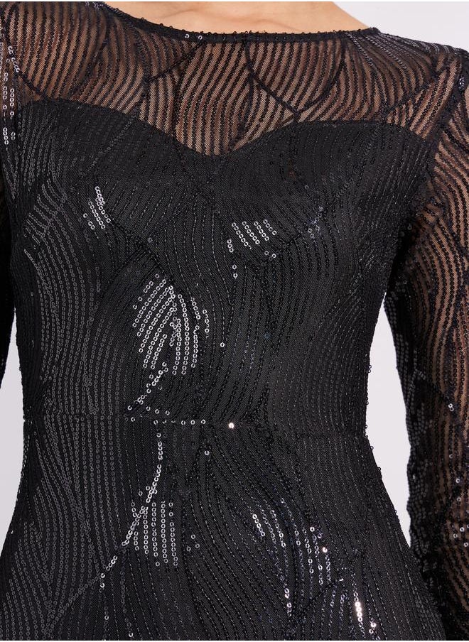 Styli Sequined Mesh Insert Mermaid Fit Maxi Dress  - Image 4