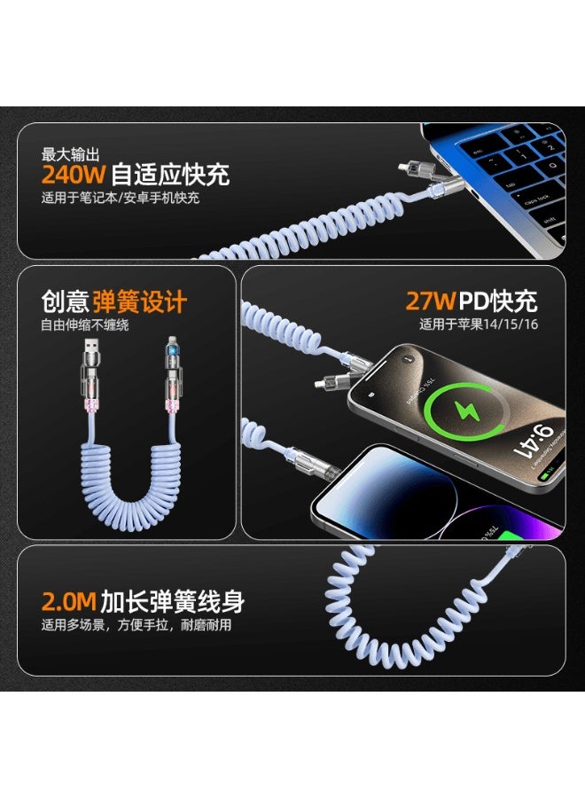 BASEMO 240W 4-in-1 Car Spring Aromatherapy Fast Charging Cable, Retractable Multi Charger Cord for iPhone Huawei Android, Zinc Alloy Super Fast Charging Cable Support CarPlay, Car Interior Accessories - Image 4