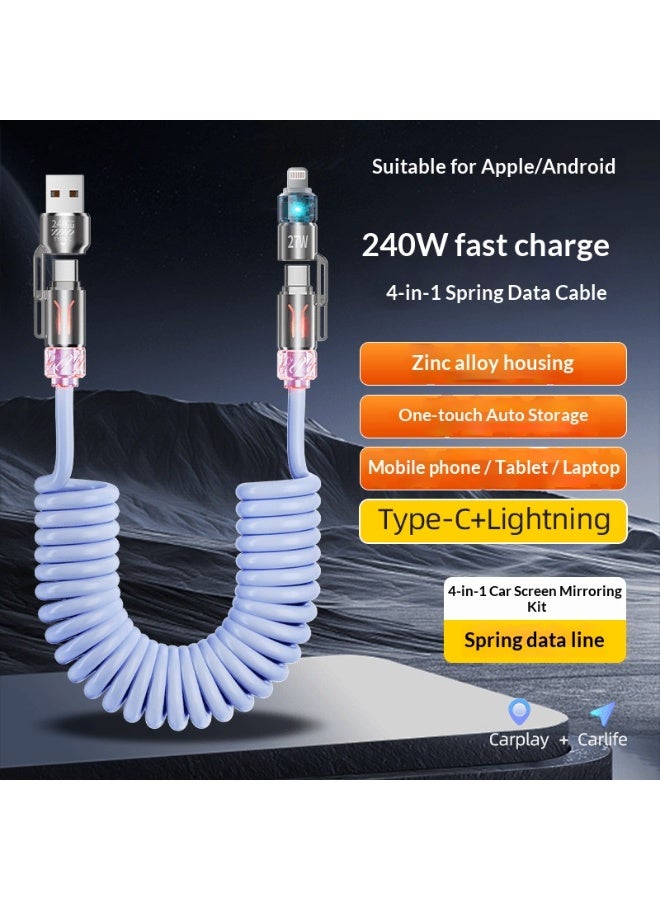 BASEMO 240W 4-in-1 Car Spring Aromatherapy Fast Charging Cable, Retractable Multi Charger Cord for iPhone Huawei Android, Zinc Alloy Super Fast Charging Cable Support CarPlay, Car Interior Accessories - Image 1