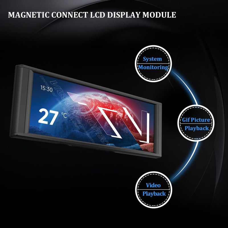 Trofeo Vision LCD Black Edition Case Sub-Display Features a 6.86-inch Full-Color LCD Display (1280x480 Resolution) with a Magnetic Panel Screen, Supporting DIY Dynamic/Static Images - Image 4