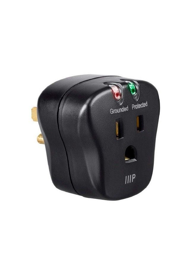 Monoprice 115877 1 Outlet Portable Mini Power Surge Protector Wall Tap Black ; Ul Rated 540 Joules With Grounded And Protected Light Indicator  - Image 4