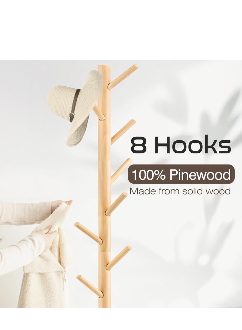 Generic Coat Rack, Freestanding Coat Rack with 8 Hooks and 3 Adjustable Size Tree Coat Racks for Bedroom, Hallway, Entrance, Office, for Hats, Coats, Scarves, Handbags (Wood color)  - Image 3