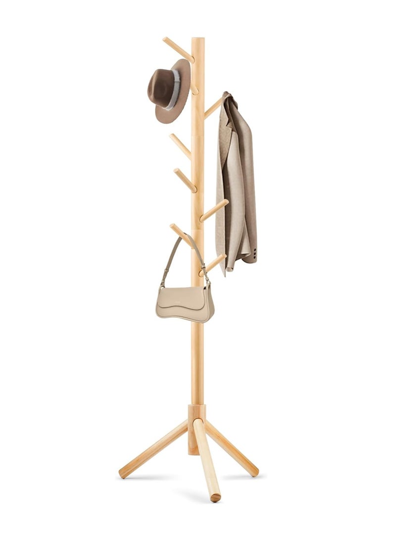 Generic Coat Rack, Freestanding Coat Rack with 8 Hooks and 3 Adjustable Size Tree Coat Racks for Bedroom, Hallway, Entrance, Office, for Hats, Coats, Scarves, Handbags (Wood color)  - Image 2