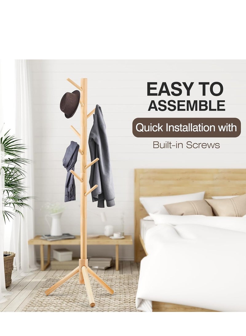 Generic Coat Rack, Freestanding Coat Rack with 8 Hooks and 3 Adjustable Size Tree Coat Racks for Bedroom, Hallway, Entrance, Office, for Hats, Coats, Scarves, Handbags (Wood color)  - Image 5