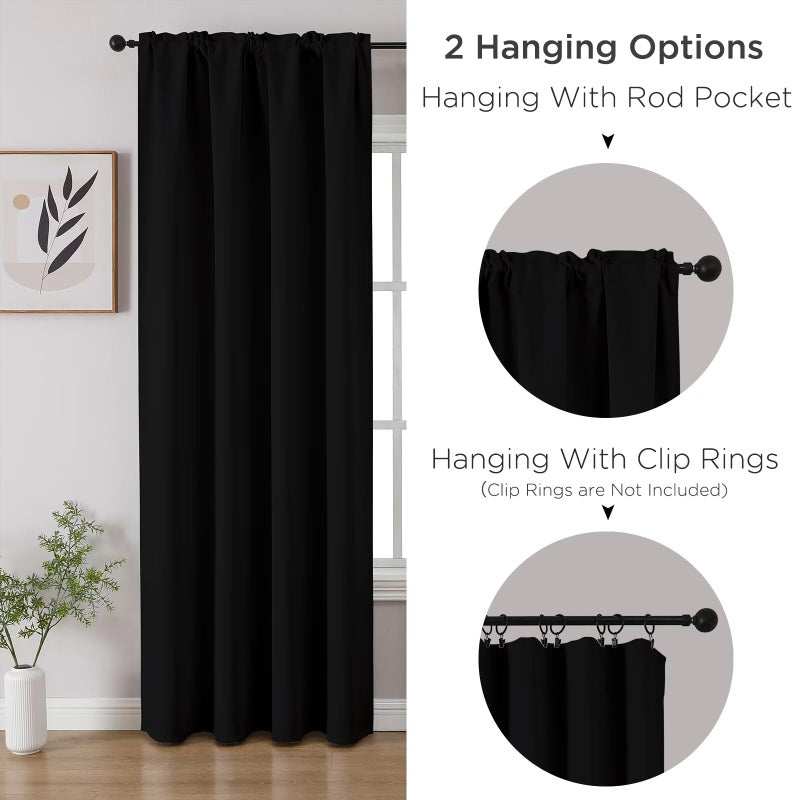 CUCRAF Black Blackout Curtains 90 inch Length 2 Panels Set, Rod Pocket Room Darkening Drapes for Bedroom Living Room, Insulated Thermal Light Blocking Window Curtain (W52 x L90 Inch) - Image 3