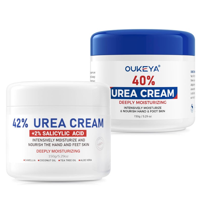 OUKEYA 42% plus Salicylic Acid 2% with 40 percent Urea Cream 40 percent Intensive Repair Treatment for Cracked Skin on Hands, Heels, Elbows, Relief for Dry FeetEnhanced Pump Dispenser Packaging 2 Pack - Image 1
