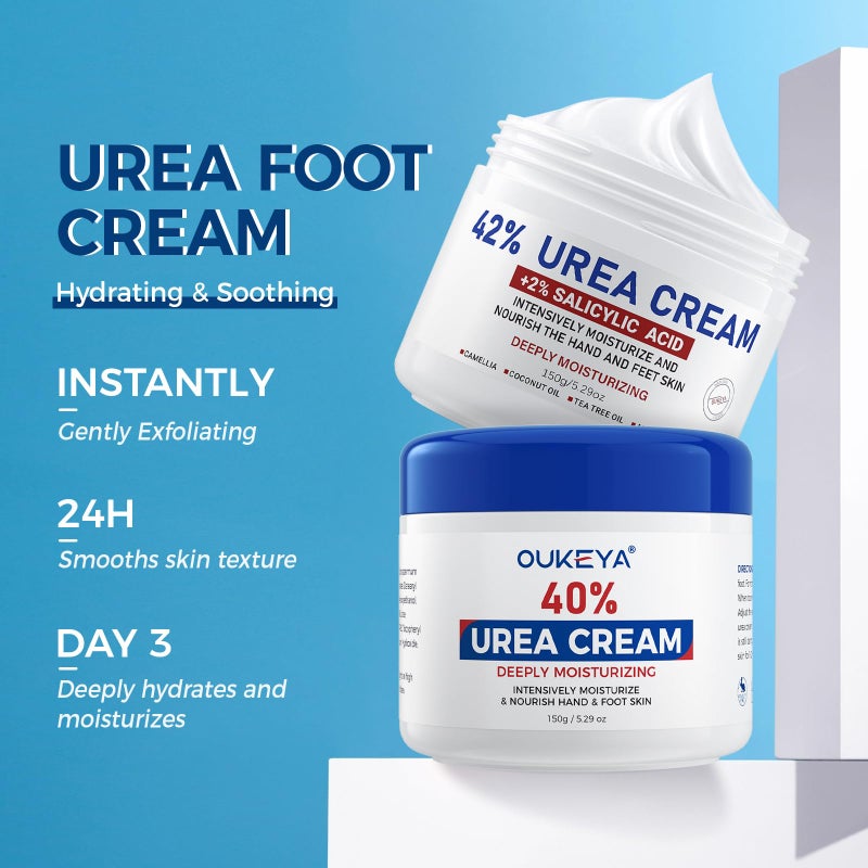 OUKEYA 42% plus Salicylic Acid 2% with 40 percent Urea Cream 40 percent Intensive Repair Treatment for Cracked Skin on Hands, Heels, Elbows, Relief for Dry FeetEnhanced Pump Dispenser Packaging 2 Pack - Image 5