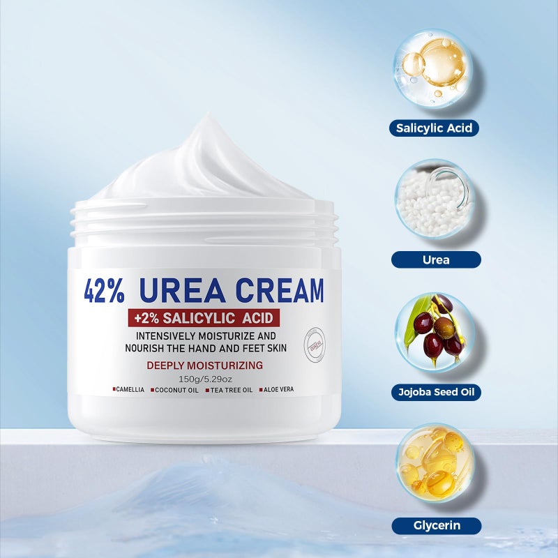 OUKEYA 42% plus Salicylic Acid 2% with 40 percent Urea Cream 40 percent Intensive Repair Treatment for Cracked Skin on Hands, Heels, Elbows, Relief for Dry FeetEnhanced Pump Dispenser Packaging 2 Pack - Image 2