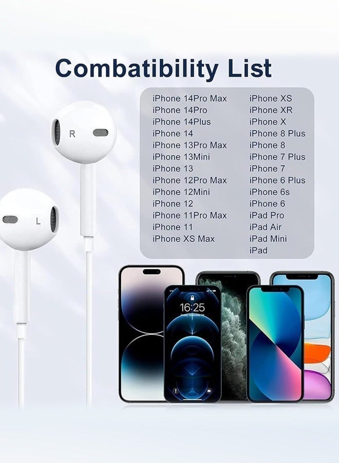 ILMR Lightning Wired Earbuds, White EarPods/Earphone, iPhone Headphones Built-in Microphone & Volume Control, Noise Reduction, Headsets Compatible with Apple - Image 4