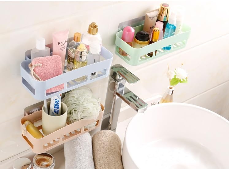 KARTUNBOX Plastic Wall-Mounted Bathroom Shelf Organiser, Multicolor, 2 Pcs and Rack for Home and Kitchen, Self Adhesive Sticker Support Without Drilling - Image 5