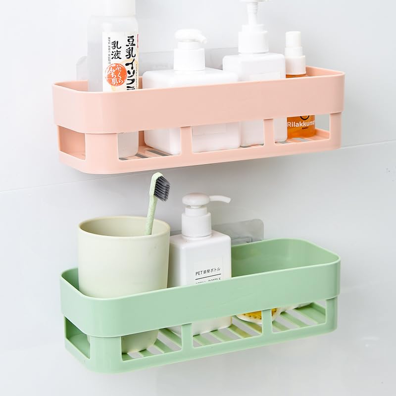 KARTUNBOX Plastic Wall-Mounted Bathroom Shelf Organiser, Multicolor, 2 Pcs and Rack for Home and Kitchen, Self Adhesive Sticker Support Without Drilling - Image 1