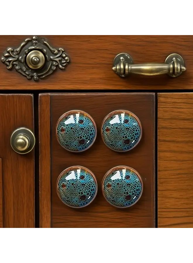 4Pcs Glazed Ceramic Round Cabinet Knobs 33Mm Vintage Blue Drawer Pulls Home Decor - Image 5