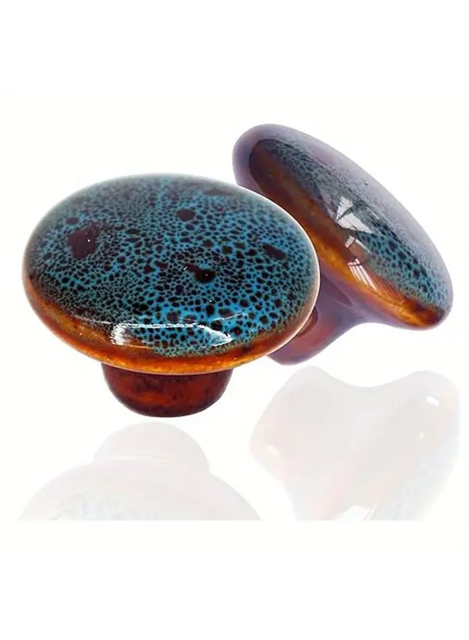 4Pcs Glazed Ceramic Round Cabinet Knobs 33Mm Vintage Blue Drawer Pulls Home Decor - Image 1