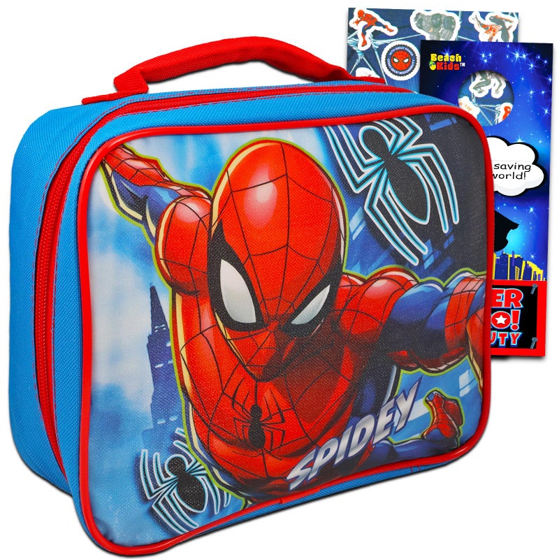 Marvel Spiderman Lunch Box for Boys, Kids Set ~ Bundle with Spiderman Lunch Bag, Stickers and Superhero Door Hanger | Spiderman Superhero School Supplies - Image 1